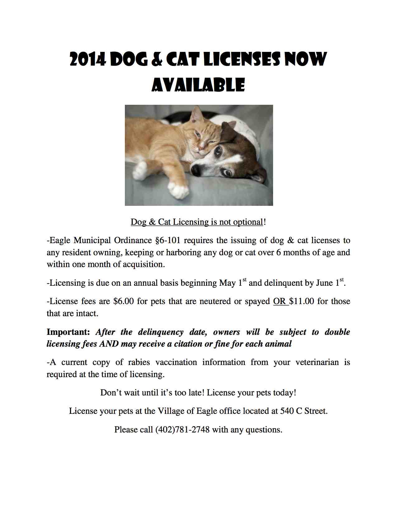 2014 DOG  CAT LICENSE POST