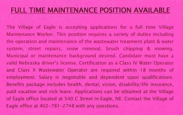 PT Maintenance Position Nov 2015